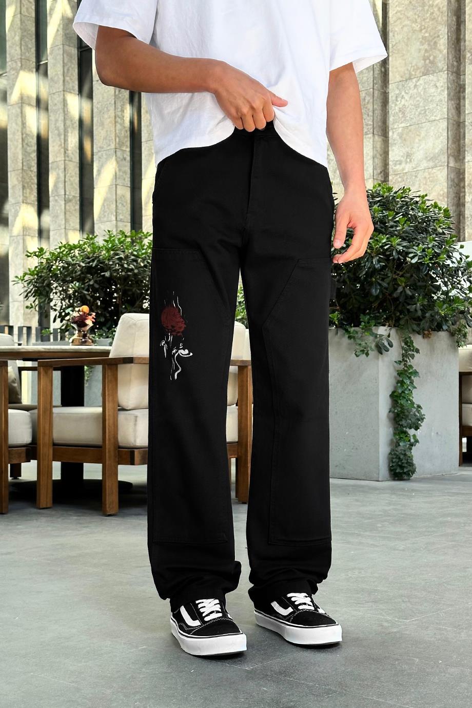 Siyah desenli baggy pantolon