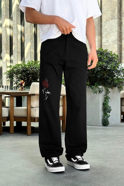 Siyah desenli baggy pantolon